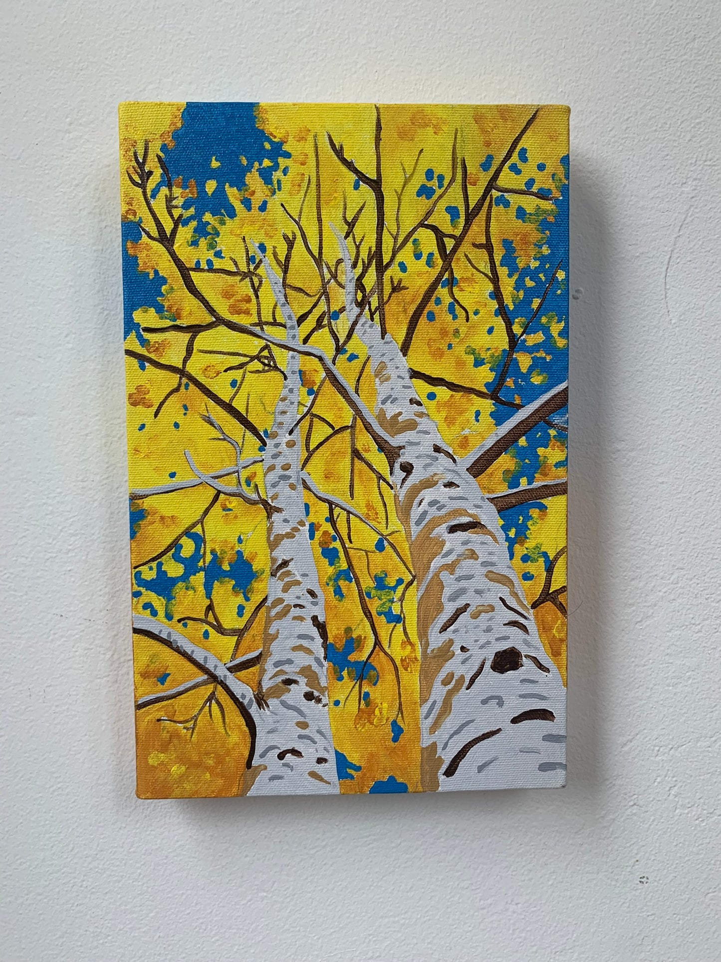 Trees on Yellow Sky 6" X 12" Hand-made painting