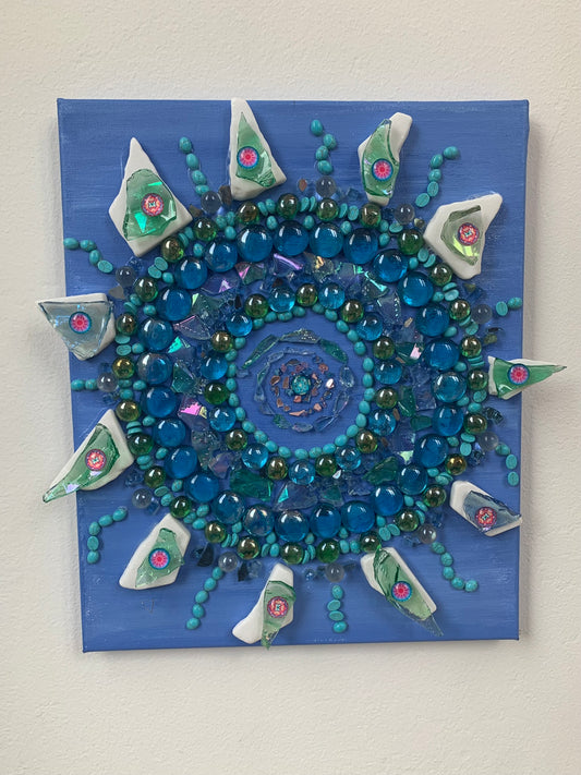 Blue Sun 6" X 12" Hand-made mosaic